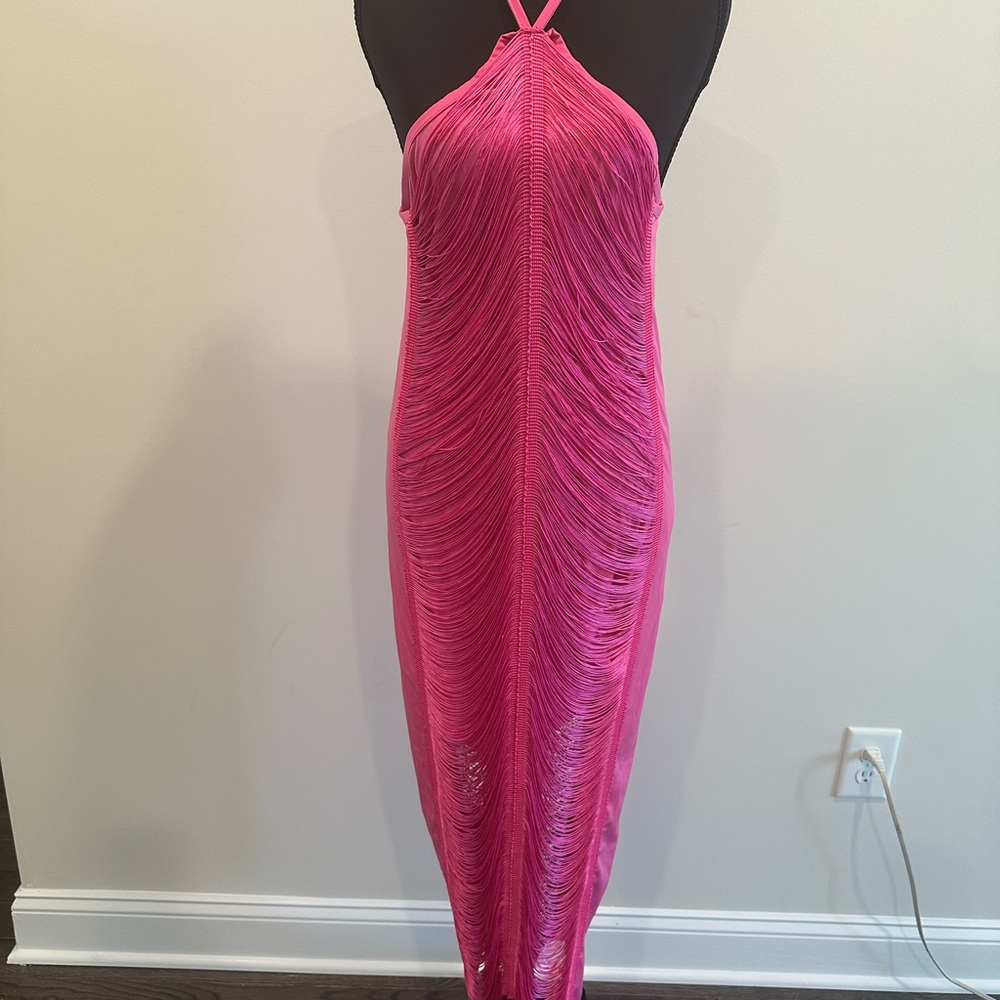 AKIRA Pink Ruched Halter Sheath Dress